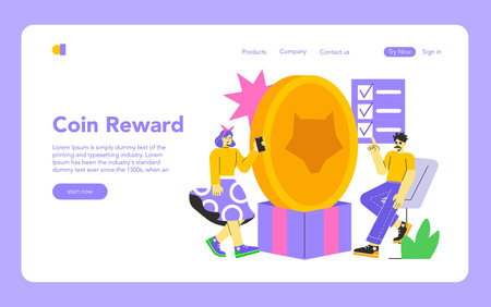 GameFi concept. Digital currency and reward system illustration with users engaging in online earning, browsing through a checklist. Vector illustration.のイラスト素材