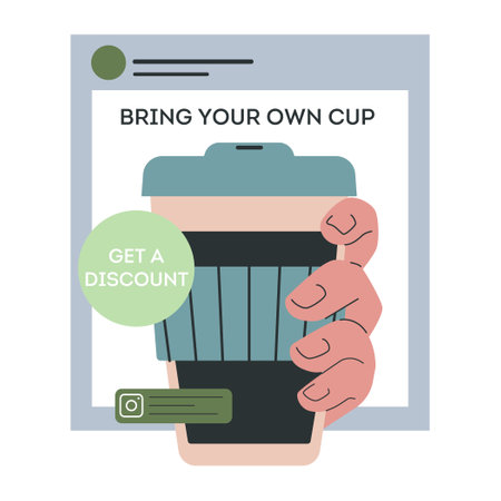 Bring your own cup. Green marketing. Corporate social responsibility, CSR. Company using sustainable...
