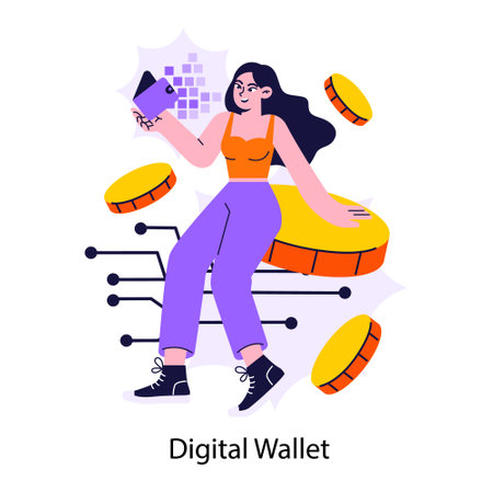 E-commerce. Digital wallet and money. Secure online transaction for purchase payment. Mobile banking application. Flat vector illustrationのイラスト素材