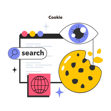 Cookie technology. Web browser session tracking. Access to user computer and confidential information. Device identification and web browsing experience improvement. Flat vector illustrationのイラスト素材