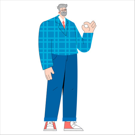Confident older businessman gesturing okay sign. Mature entrepreneur in a stylish suit. Corporate...