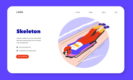 Winter sports concept. An athlete swiftly glides down the icy track in a skeleton race amidst a snowy landscape. Capturing speed and agility on the sled. Vector illustration.のイラスト素材