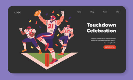 Super Bowl concept. Exuberant players celebrate a touchdown on the football field. Energetic sports moment captured at the end zone. Vector illustration.のイラスト素材