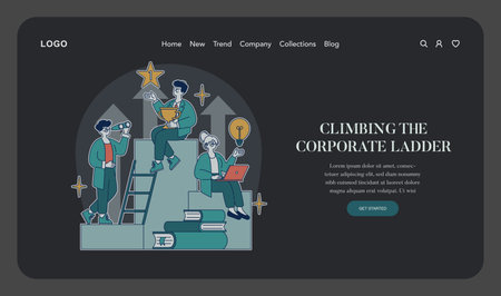 Career success illustration. Individuals pursuing growth and achievement in a corporate environment....