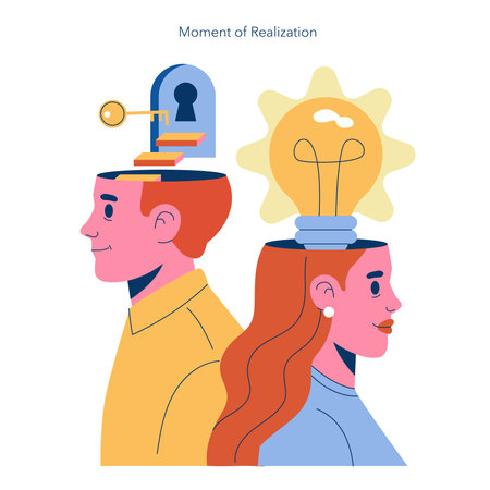 Moment of Realization concept. This illustration captures the awakening of ideas represented by a...