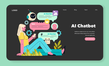 AI Hobbyist concept. Exploring the interaction of users with chatbots in a digital space. A blend of technology and communication enhances user experience and engagement. Vector illustration.のイラスト素材