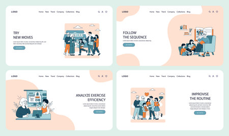 Generational Learning set. Illustrations depicting the collaboration between old and young in different settings. Web design themes that highlight generational interactions and shared learning experiences. Vector illustration.のイラスト素材