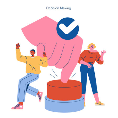 FOBO concept. Fear of better options indicates hesitance in decision making, characterized by pressure and emotional tension. Engaging characters illustrate the struggle to choose wisely. Vector illustration.のイラスト素材