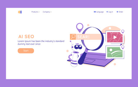 AI in marketing concept. An illustration showcasing a robot using AI technology to enhance search engine optimization.のイラスト素材