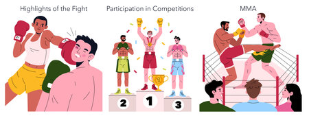 Explore the exciting realms of boxing and MMA, packed with energetic highlights and thrilling competitive momentsのイラスト素材