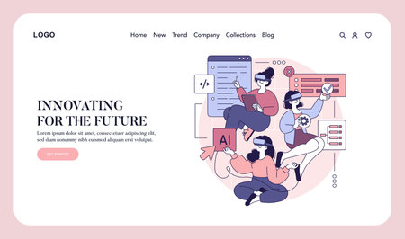 Women engaged in innovative AI work showcase their creativity and collaboration in technology. This illustration represents the future of tech with an emphasis on diversity and empowerment.のイラスト素材