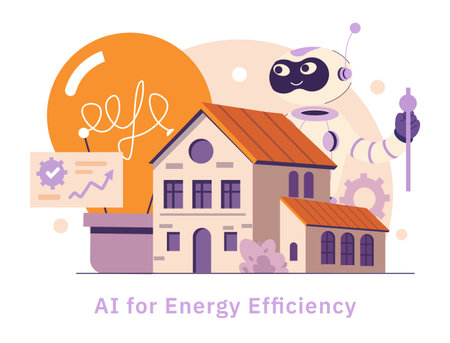 AI in industry focuses on enhancing energy efficiency through innovative technologies. This illustration showcases smart solutions in manufacturing and energy management, highlighting automation and sustainability.のイラスト素材