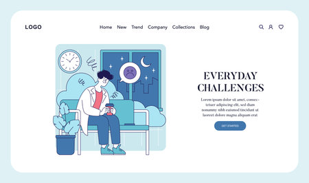 Healthcare professional navigating daily challenges. A moment of respite amid a busy environment, highlighting the resilience and dedication of those in the healthcare field. Vector illustration.のイラスト素材