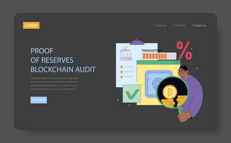 Vector illustration of a blockchain audit process. Features person analyzing financial graphs, digital assets, and security verification symbols, illustrating cryptocurrency management.のイラスト素材