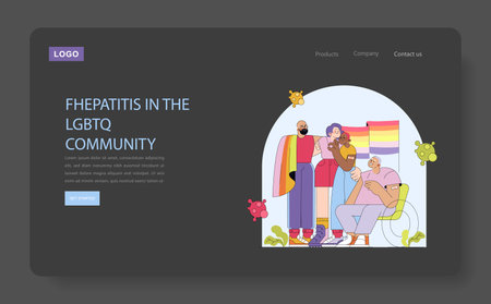 Vector illustration highlighting awareness of hepatitis within the LGBTQ community. Diverse group of individuals engage with supportive interaction and awareness symbols.のイラスト素材
