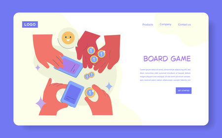 Vector illustration of hands interacting in a board game scene, exchanging cards and tokens. The image highlights teamwork and strategy, perfect for gaming and teamwork themes.のイラスト素材