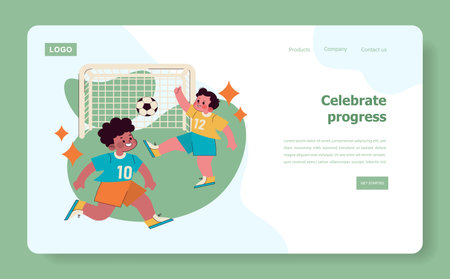 Children engage in soccer play, demonstrating teamwork and enthusiasm in a preschool setting. The illustration captures the joy of childhood sports, promoting physical activity and fun learning experiences.のイラスト素材