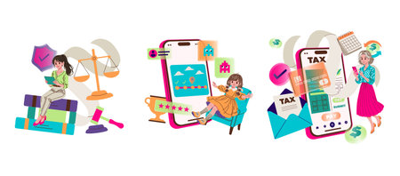 Vector illustration set featuring business, technology, and lifestyle themes. Includes elements of...