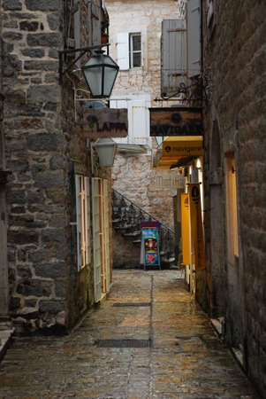 Little street in Budva in Montenegroのeditorial素材