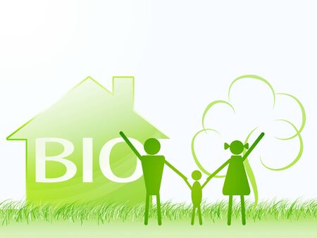 bio family with house, tree in shapes. ecology theme conceptの写真素材
