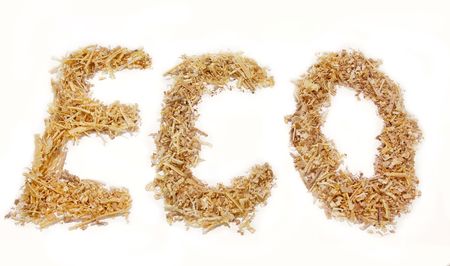 Ecology word of sawdust piled overwhiteの写真素材