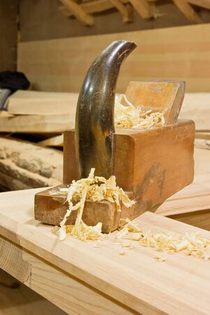 Smoothing plane on dekstop woodworkerの写真素材