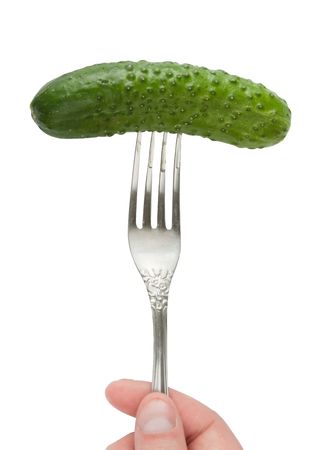 cucumber on a fork の写真素材
