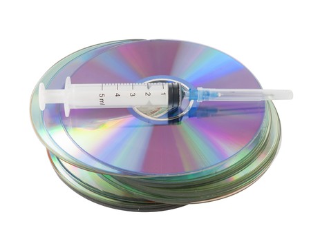 Syringe and CD. Database protect. Antivirus funny theme