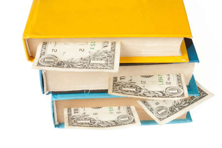 Books with dollar bookmarksの写真素材