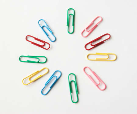 colorful paper clips of different colorsの写真素材