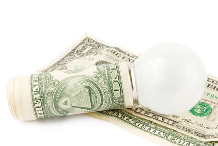 lightbulb on money backgroundの写真素材