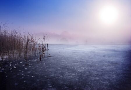 Frozen lake in winter. Fantasy scenery landscapeの写真素材