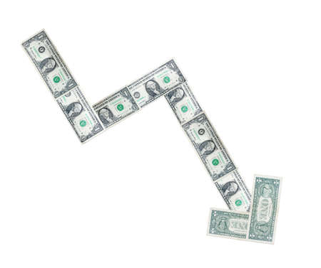 arrow from money down on white backgroundの写真素材