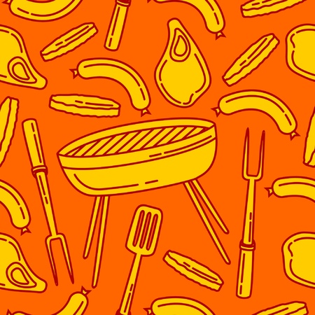 Seamless pattern in yellow and orange background can use for restaurant, cafe, barbecue party and celebration, poster designs, party design, invitation, ad designのイラスト素材