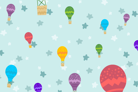 Illustration of kids background with air balloon and forest hillの写真素材