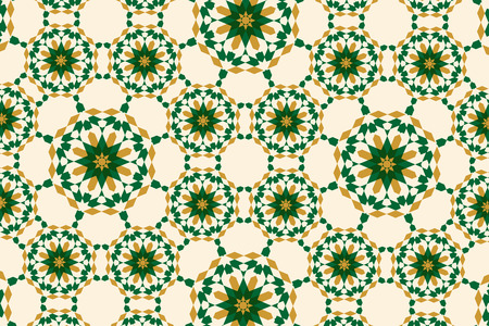 Arabesque in moroccan style with green and gold color for greeting card, invitation, background, and...