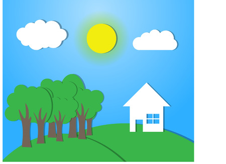 House, tree with sky backgroundのイラスト素材