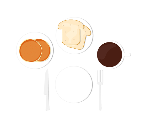 Breakfast Pancakes, coffee and breadのイラスト素材