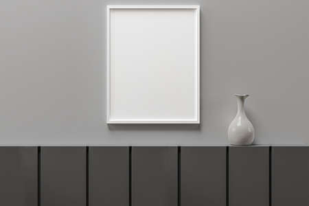 Minimal Grey Vertical 3D Blank Photo Frame Mockup Desk Picture Frame