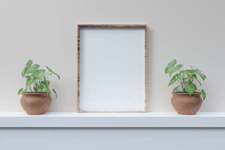 Realistic Wooden Vertical Blank Photo Frame Mockup Wooden 3D Blank Picture Frame