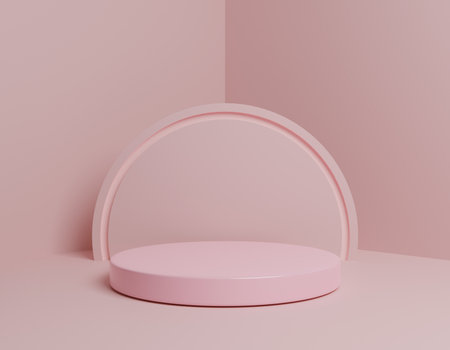 3d Realistic Product Stand Mockup Podium Background Pink Podiumの写真素材