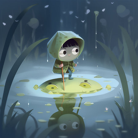 A child in a green hoodie Generative AI Generatedの素材
