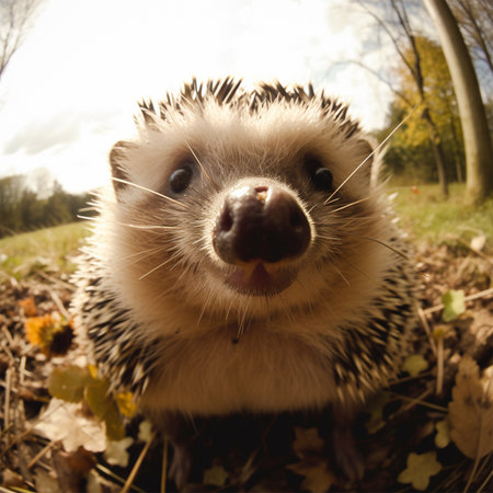 A hedgehog is sitting on the ground Generative AI Generatedの素材