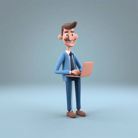 A cartoon character with a laptop in his hand Generative AI Generatedの素材