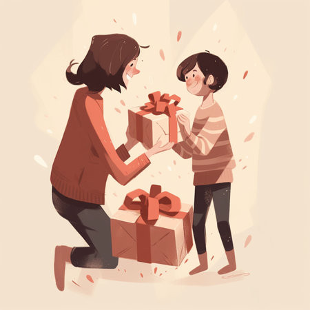 A cartoon of a child giving a gift Generative AI Generatedの素材