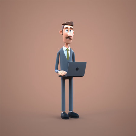 A man in a suit with a black laptop Generative AI Generatedの素材