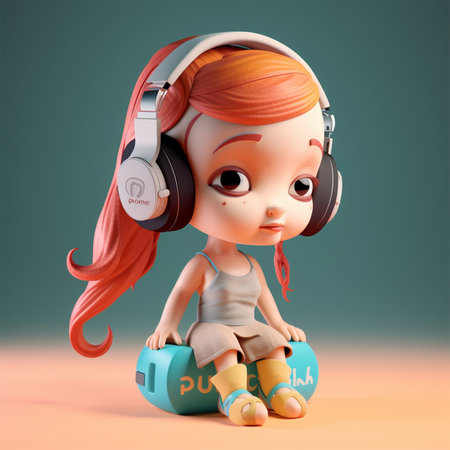 A doll with headphones on sitting on a skateboard Generative AI Generatedの素材