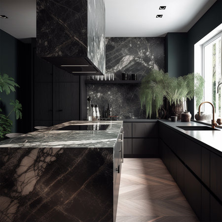 A kitchen with a large potted plant Generative AI Generatedの素材