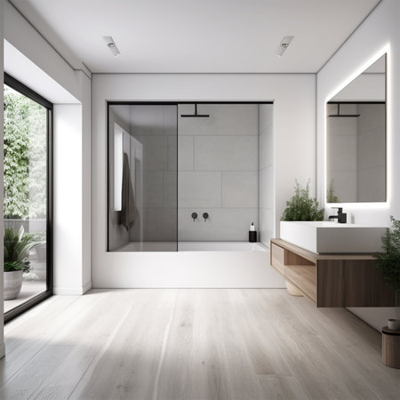 A bathroom with a mirror and a sink Generative AI Generatedの素材