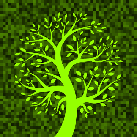 White Tree icon on Green Pixel Background, vector illustration のイラスト素材